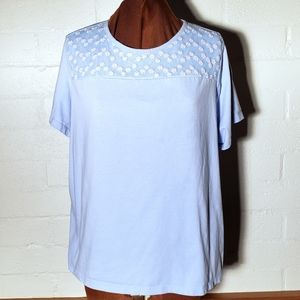 Basic Editions pale blue white lace Tee Shirt 2X